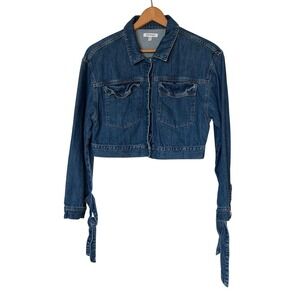 Good American Jacket Womens 4 XL GTSJ118 Blue Cropped Tie Cuff EUC